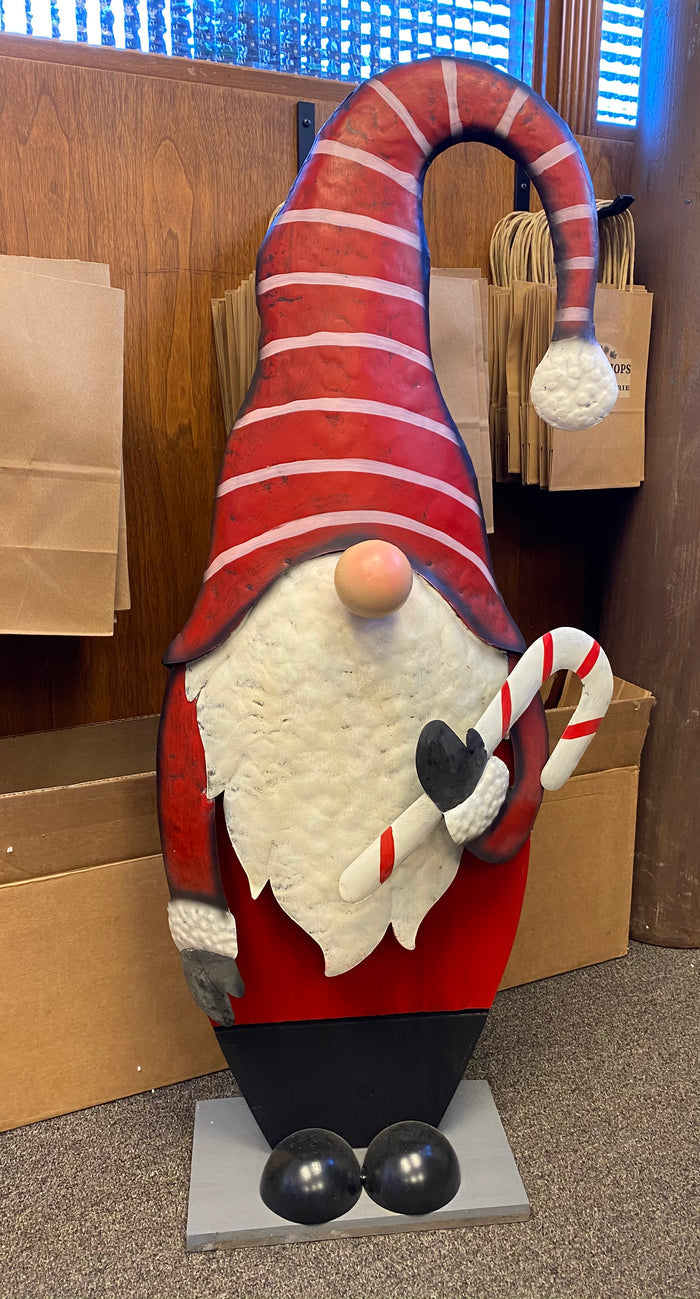 40” METAL AND WOOD HOLIDAY GNOME - Garden Statuary
