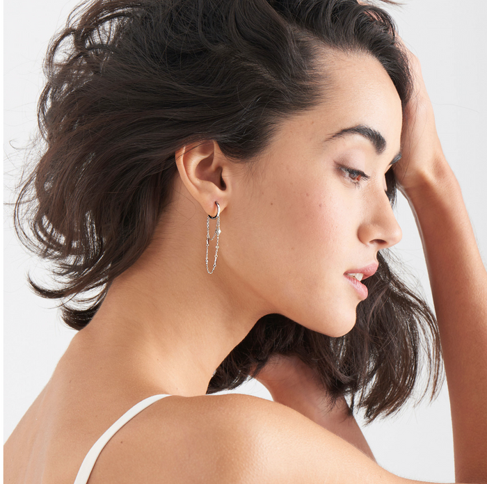 ANIA HAIE- Silver Bohemia Chain Drop Mini Hoops
