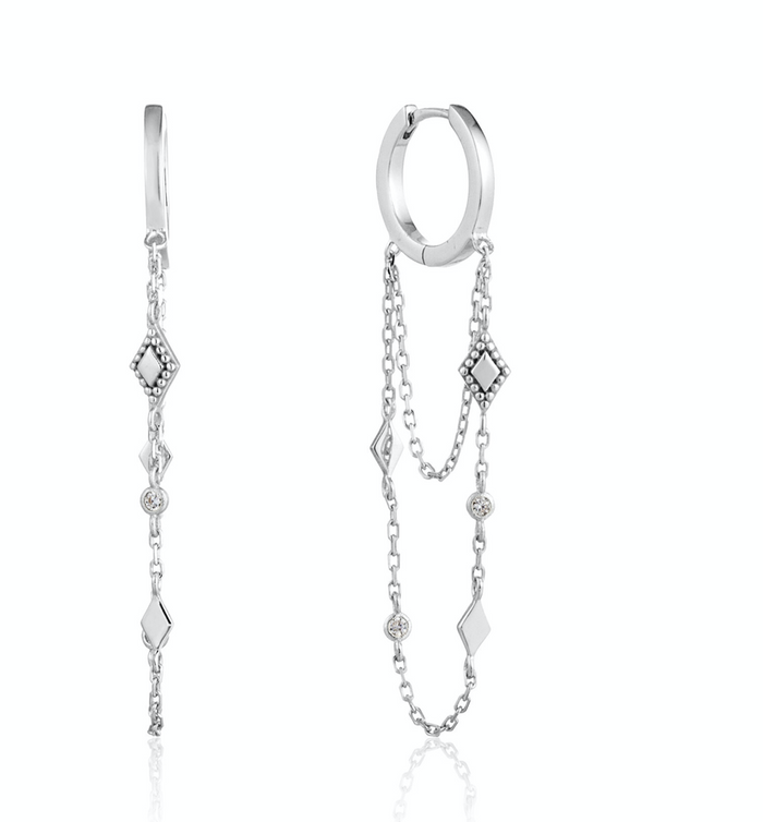 ANIA HAIE- Silver Bohemia Chain Drop Mini Hoops