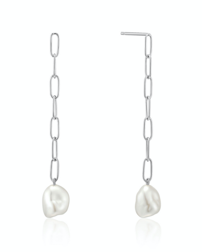 ANIA HAIE- Silver Pearl Chunky Drop Earrings