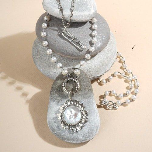 BOHO Soul Necklace/ Charm Holder- Cream Pearls