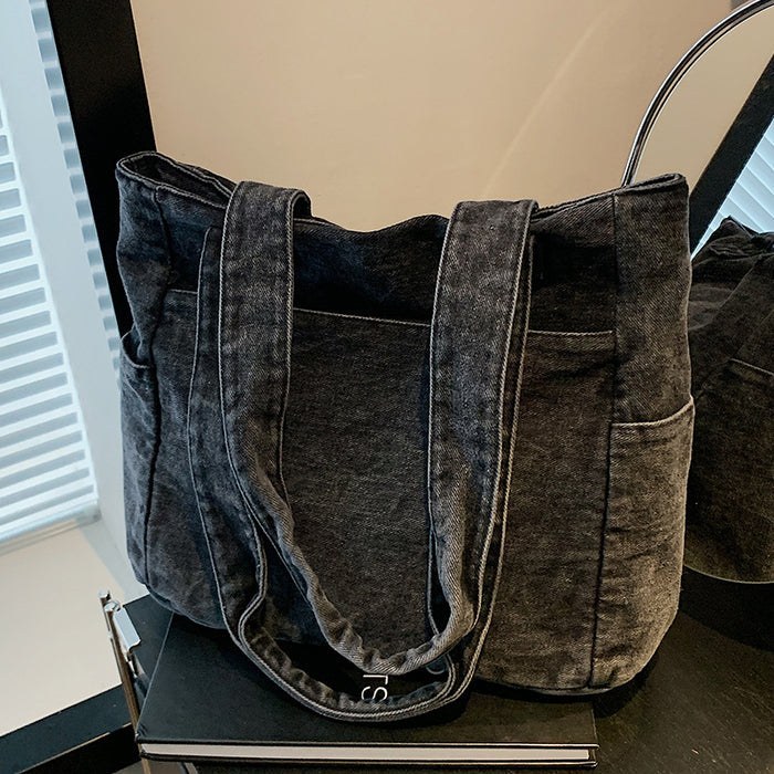 H1978 - Korean Style Denim Tote Handbag