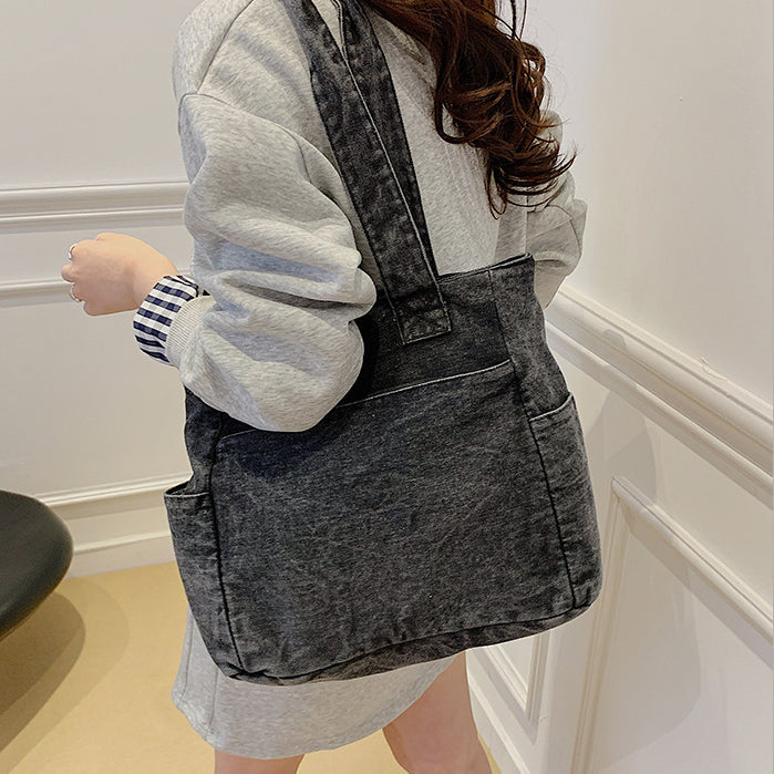 H1978 - Korean Style Denim Tote Handbag