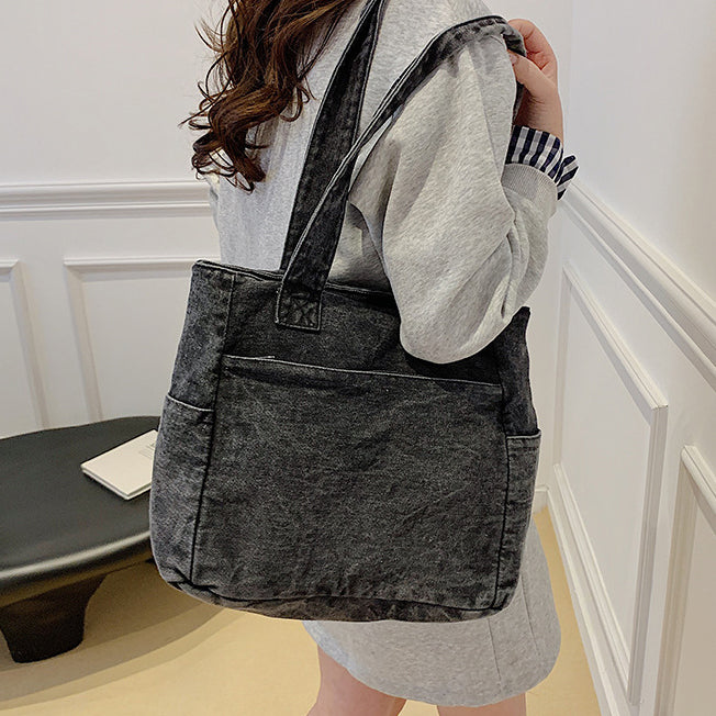 H1978 - Korean Style Denim Tote Handbag