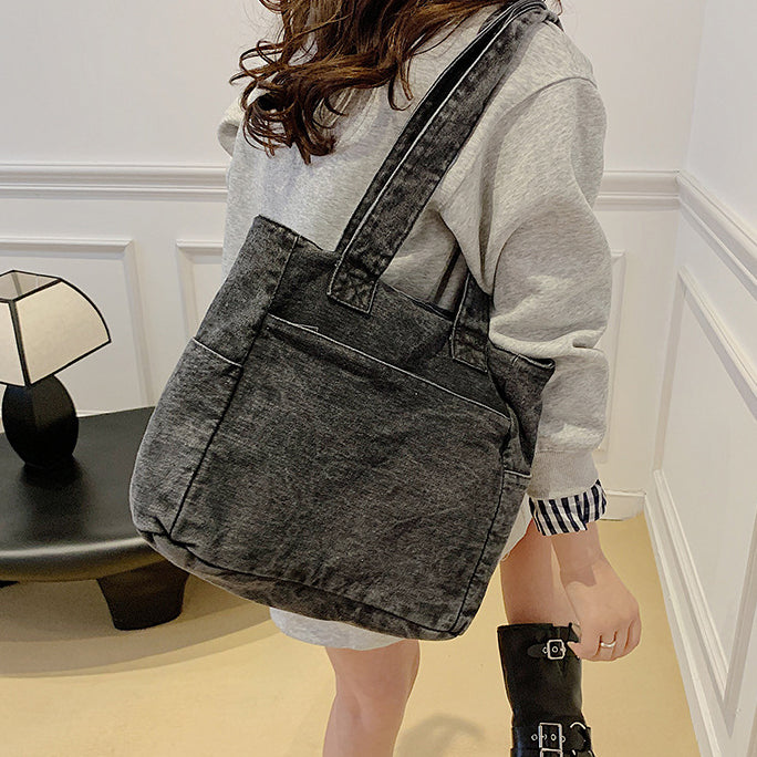 H1978 - Korean Style Denim Tote Handbag