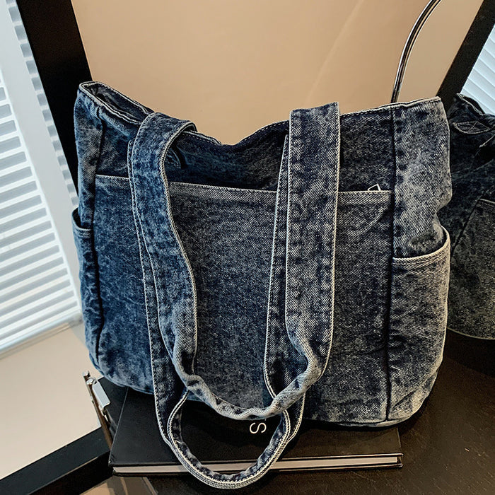 H1979 - Korean Style Denim Tote Handbag