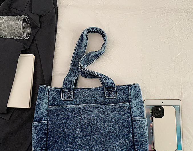 H1979 - Korean Style Denim Tote Handbag
