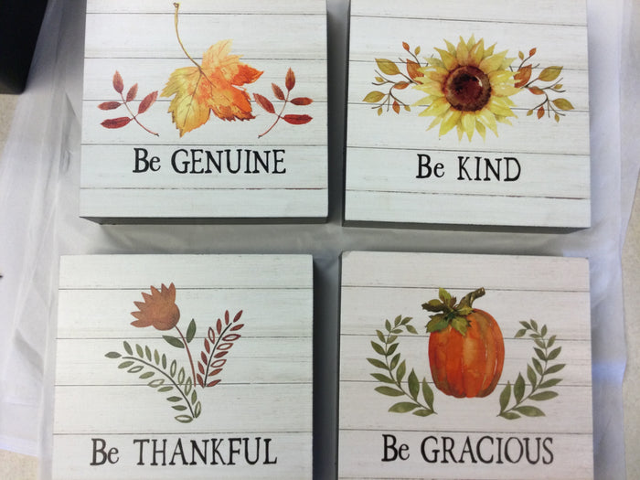 HARVEST PLAQUES - Be Genuine, Be Kind, Be Thankful, Be Gracious
