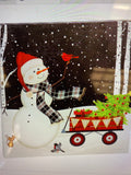 LED Canvas Wall Décor, 20"W x 20"H, Snowman with Red Wagon