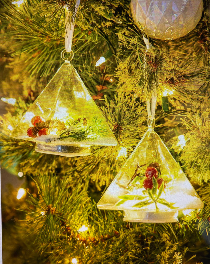 LED Glass Pyramid Ornament, 2 Assorted