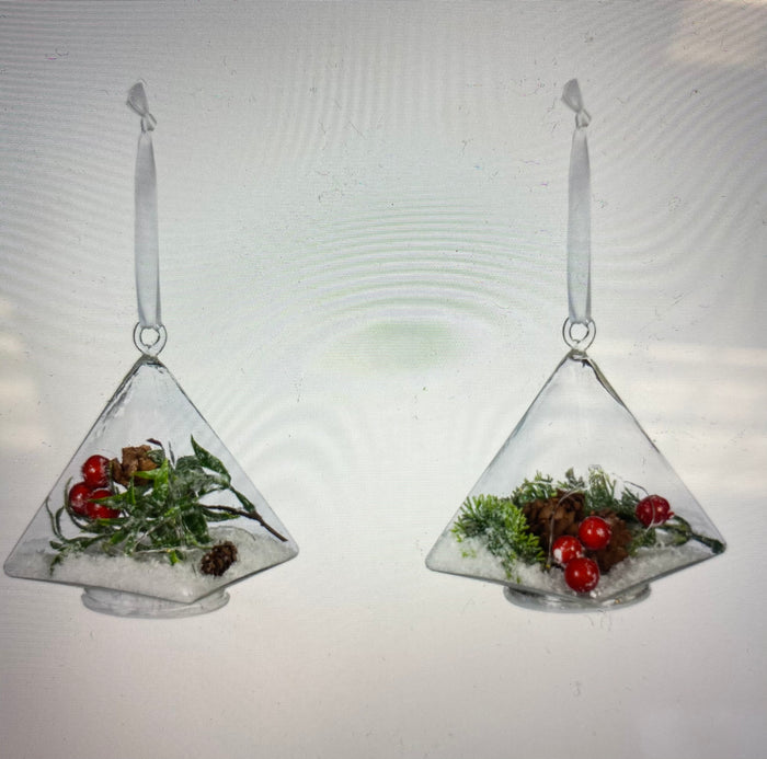 LED Glass Pyramid Ornament, 2 Assorted