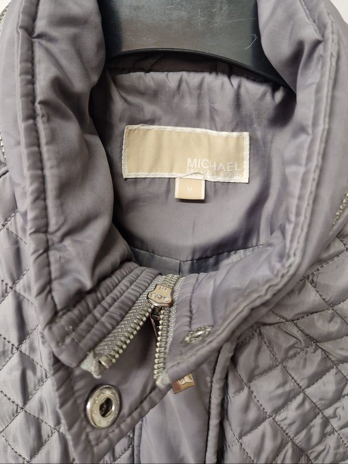 Michael Kors (M) Grey Quilted Jacket Size Medium Zipped Coat UK 10 12 EU 38 40 - USED CONDITION