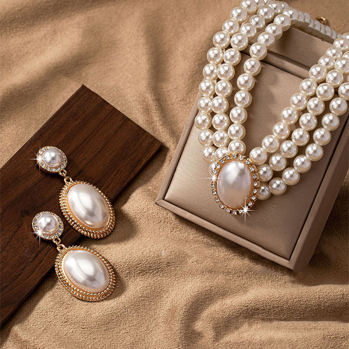 N2701 - Retro Oval Super Flash Pearl Bride Necklace