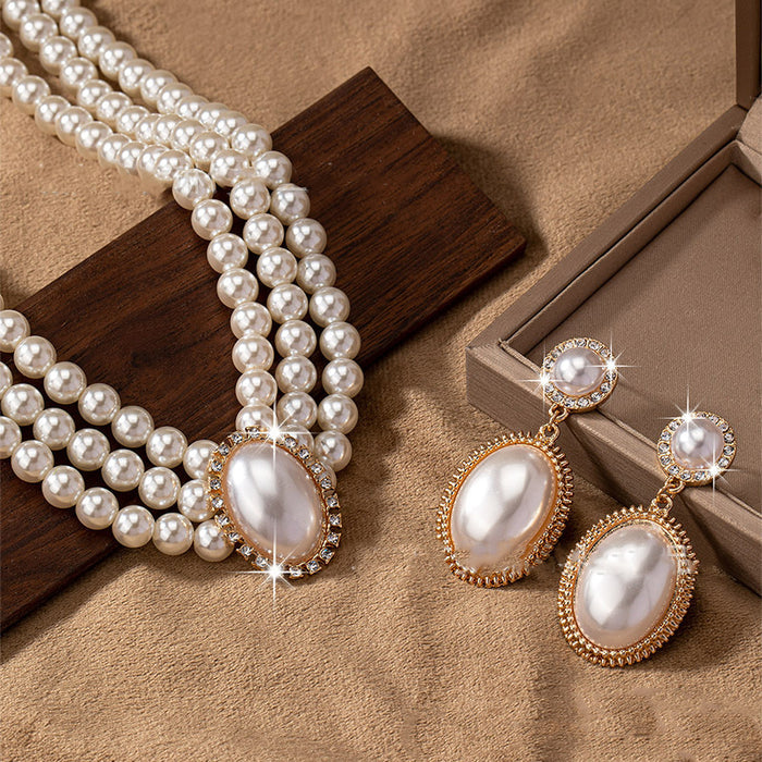 N2701 - Retro Oval Super Flash Pearl Bride Necklace