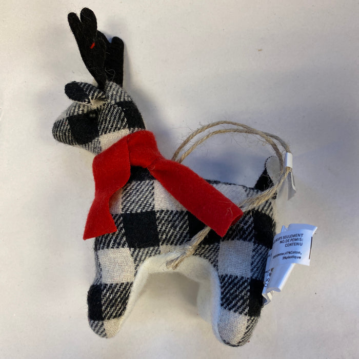 PLAID FABRIC REINDEER (B/W BUFFALO CHECK w RED SCARF)