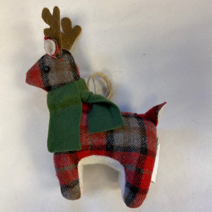 PLAID FABRIC REINDEER (GRAY/RED w GREEN SCARF)