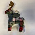 PLAID FABRIC REINDEER (GREEN/RED w GRAY SCARF) ornament