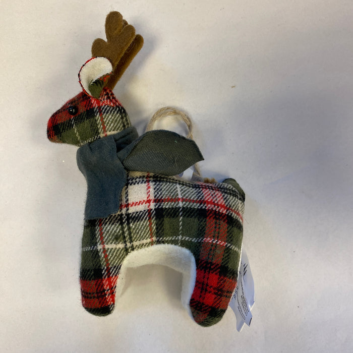 PLAID FABRIC REINDEER (GREEN/RED w GRAY SCARF) ornament