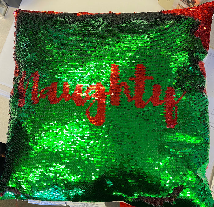 REVERSIBLE SEQUIN PILLOW NAUGHTY/NICE 16X16