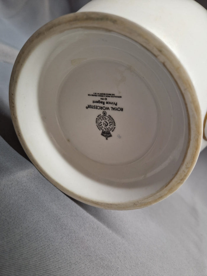 Royal Worcester White TeaPot - Prince Regent Blue & Red Printed Ceramic