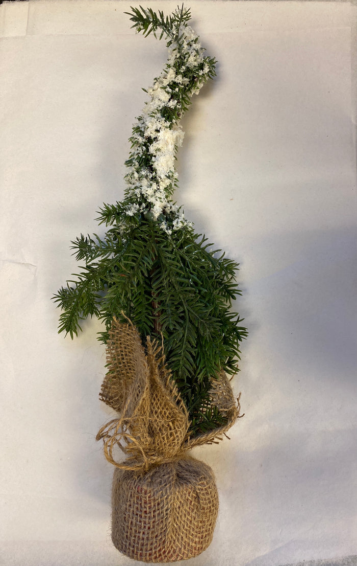 SNOW COVERED TREE IN BURLAP POT (SMALL)