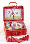 TIN 19 Piece TEA SET IN BASKET, RED OWL