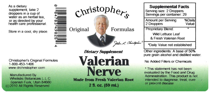 Valerian Nerve Formula - 2 oz. Alcohol Extract - Christopher's Herb Shop
