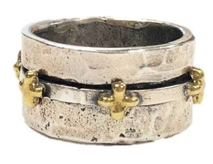WAXING POETIC- Faith Sterling Silver and Brass Spinner Cross Ring