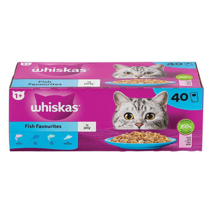 Whiskas 1+ Fish Favourites In Jelly Adult Wet Cat Food Pouches 85g x 40 Pack